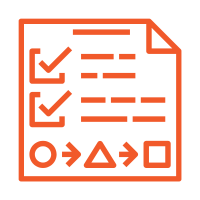 an icon representing marketing routes - orange square with two ticked entries and a diagrem with arrows leading from one entry to the next and so forth